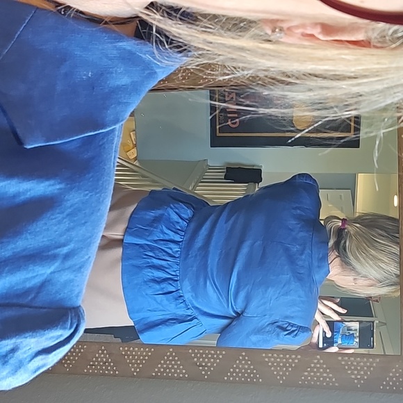 2 STUNNING CECE CROP LINEN BLAZERS blue and natural - Picture 5 of 14